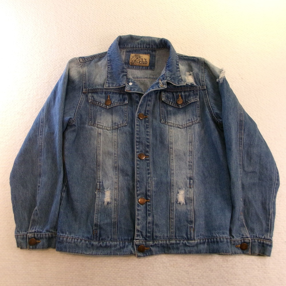 Club Unisex 13-14Y Denim Jacket Blue‎ Distressed Ripped Trucker Coat